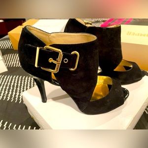 Black suede platform heels